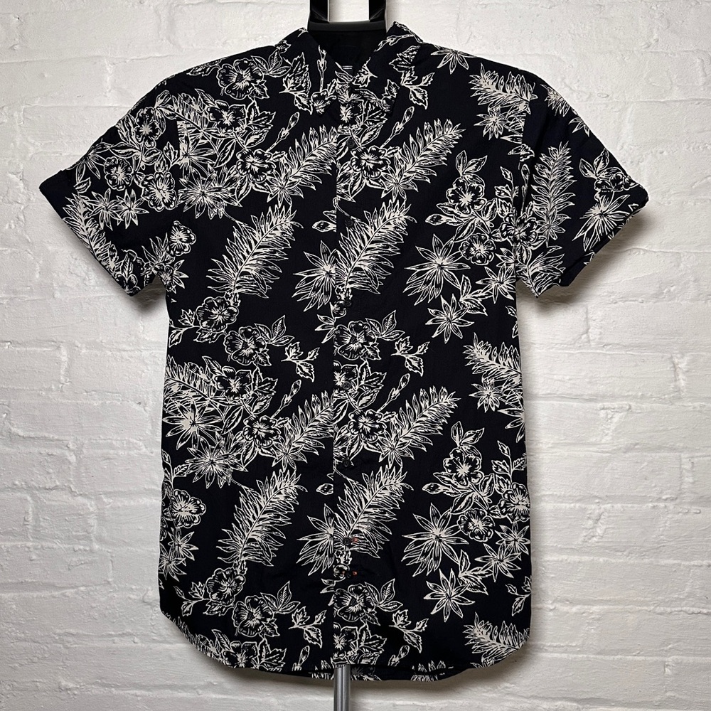 Scotch & Soda Floral Black White Men's Hawaiian Short Sleeve Shirt